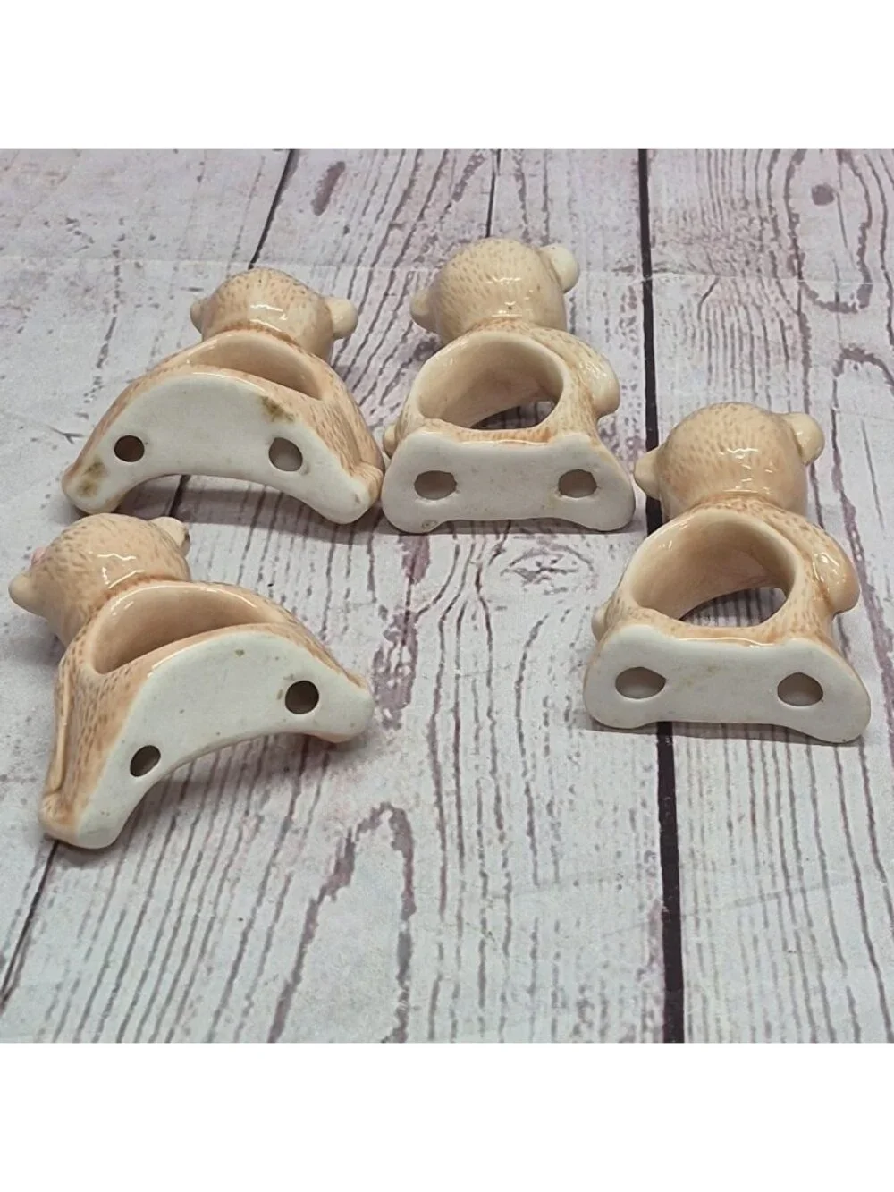 Bear Napkin Ring Holders Lot of 4 Ceramic‎ Brown~Boy Girl